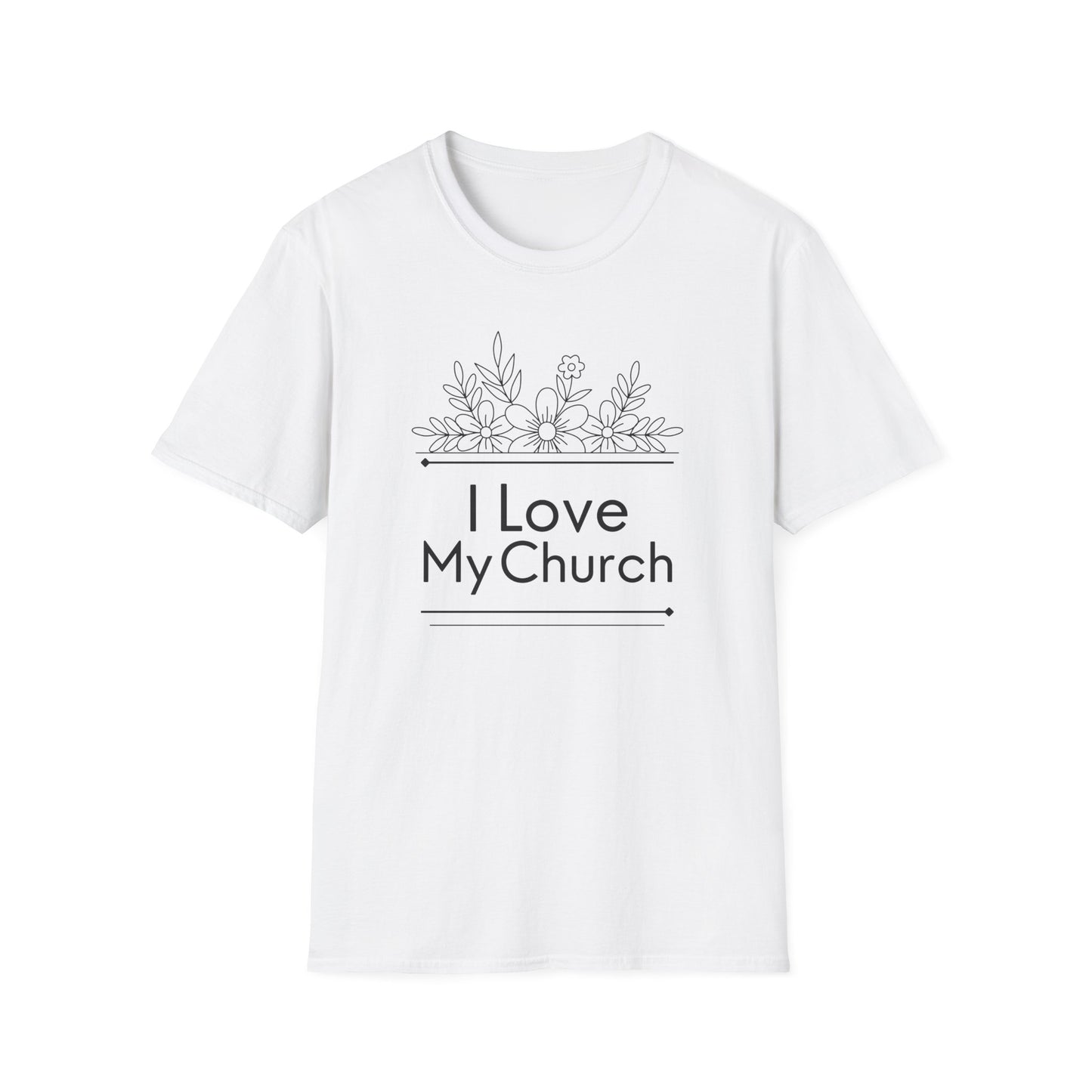 I Love My Church - Floral Design - Softstyle T-Shirt