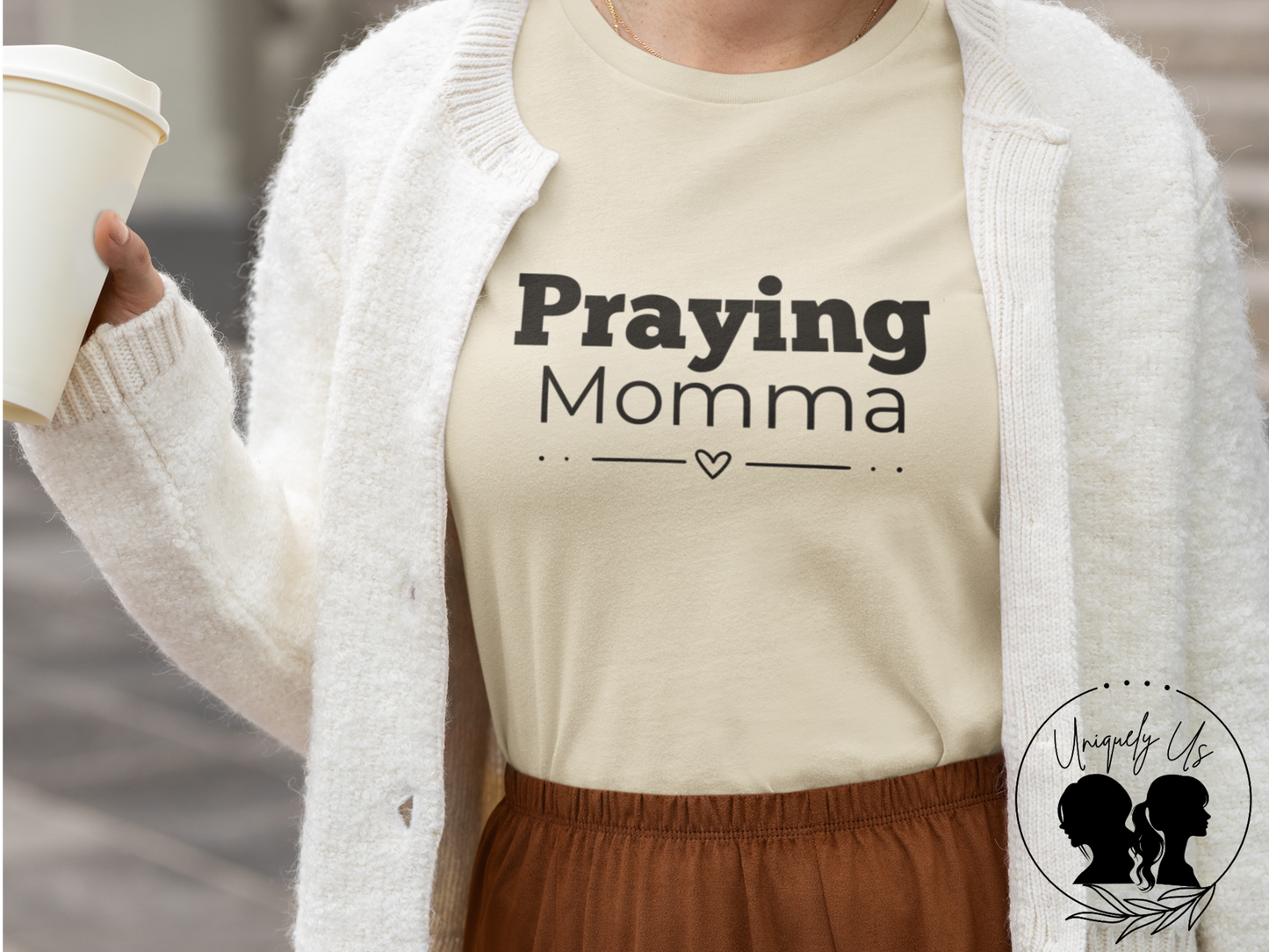 Praying Momma - Straight Line with Heart -Softstyle T-Shirt