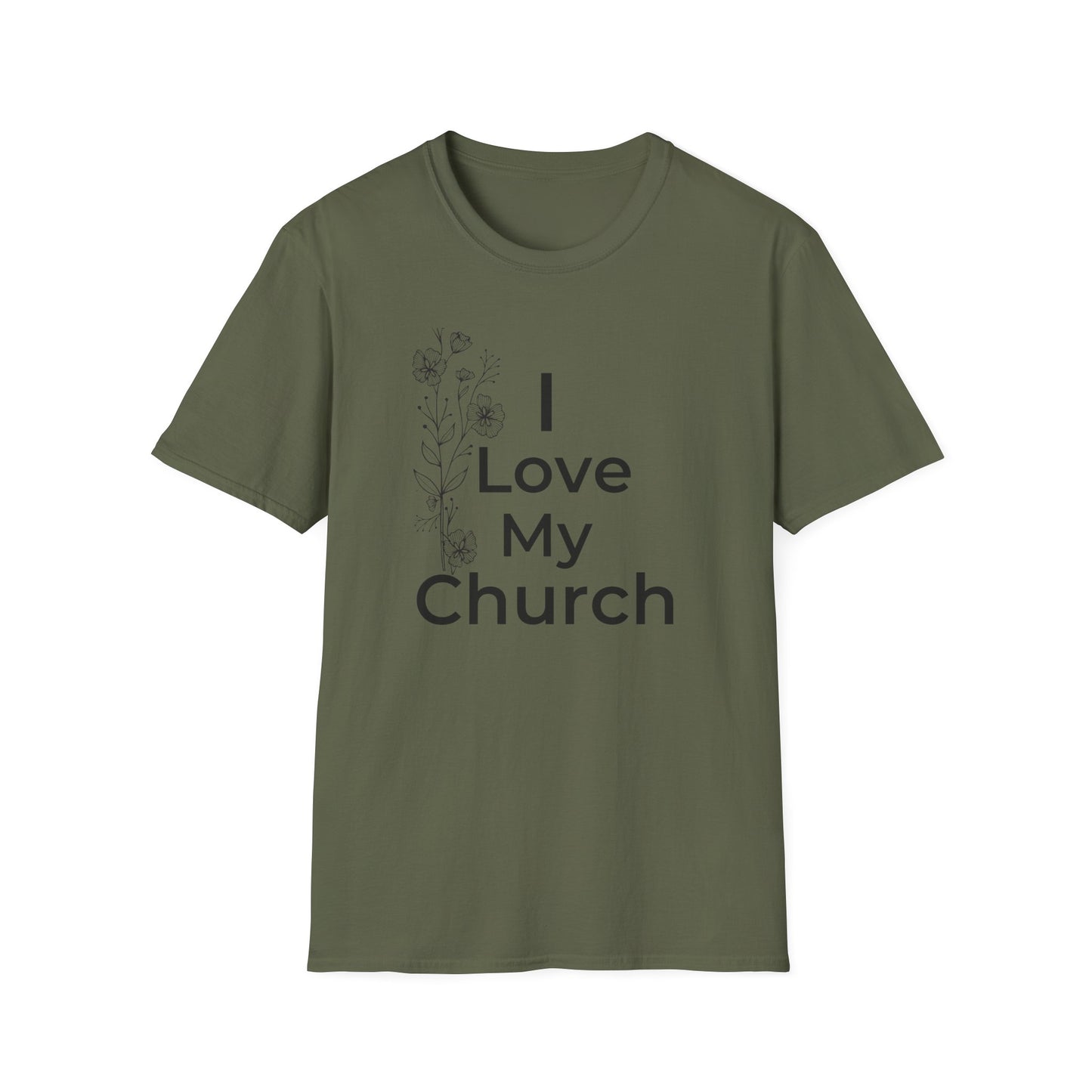 I Love My Church - Floral left side - Softstyle T-Shirt